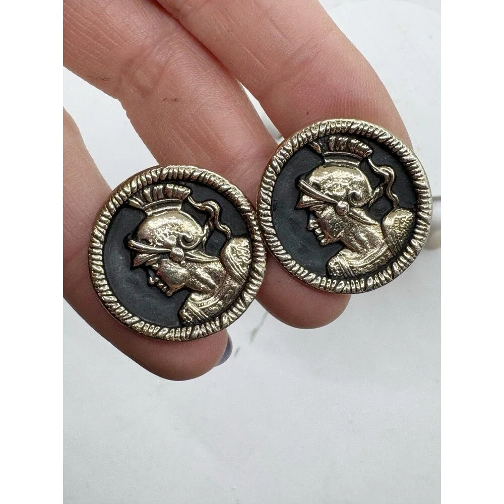 Vintage Mens Swank Centurion Roman Soldier Goldtone & Black Cufflinks